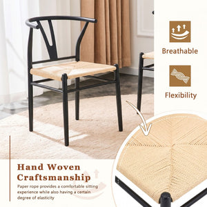 English Elm Wesborn Iron Dining Chair Set of 2 with Woven Rope Seat and Y Back Wishbone Frame W2920P483791