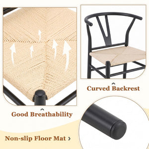 English Elm Wesborn Iron Dining Chair Set of 2 with Woven Rope Seat and Y Back Wishbone Frame W2920P483791