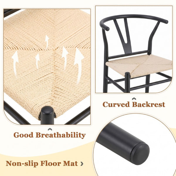 English Elm Wesborn Iron Dining Chair Set of 2 with Woven Rope Seat and Y Back Wishbone Frame W2920P483791