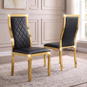 English Elm Modern Gold Frame High Back Faux Leather Dining Chairs with Lumbar Support Set of 2 W2920P486333