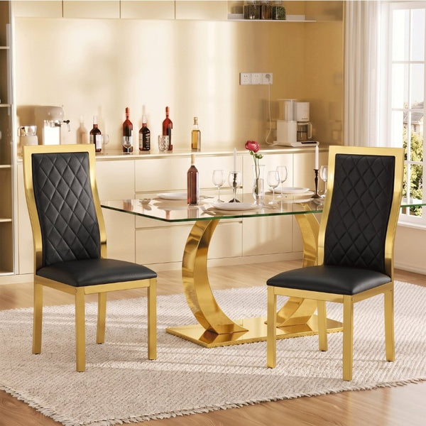 English Elm Modern Gold Frame High Back Faux Leather Dining Chairs with Lumbar Support Set of 2 W2920P486333