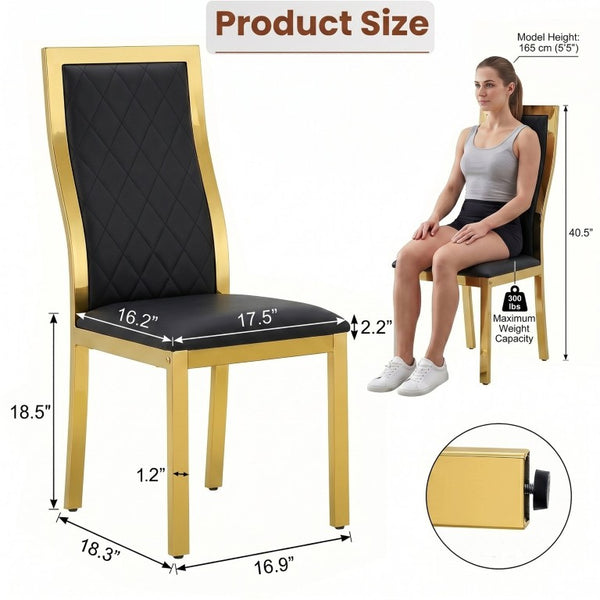 English Elm Modern Gold Frame High Back Faux Leather Dining Chairs with Lumbar Support Set of 2 W2920P486333