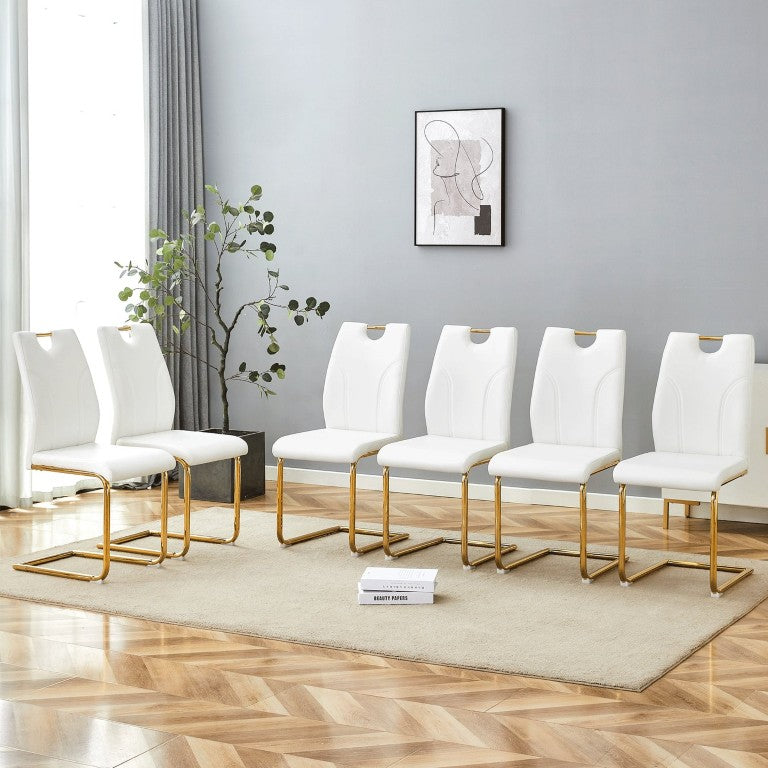 English Elm White PU Leather Dining Chair Set of 6 with Gold Metal Legs and Ergonomic Support W2920P490734
