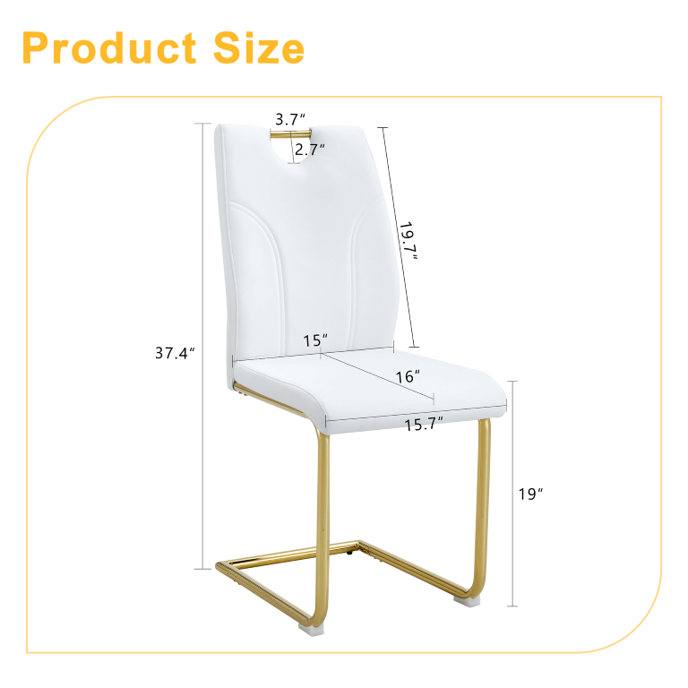 English Elm White PU Leather Dining Chair Set of 6 with Gold Metal Legs and Ergonomic Support W2920P490734