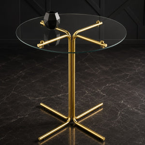English Elm Round Tempered Glass Counter Table with Gold Chrome Claw Foot Base for Compact Spaces W2920P492753
