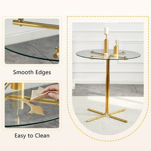 English Elm Round Tempered Glass Counter Table with Gold Chrome Claw Foot Base for Compact Spaces W2920P492753