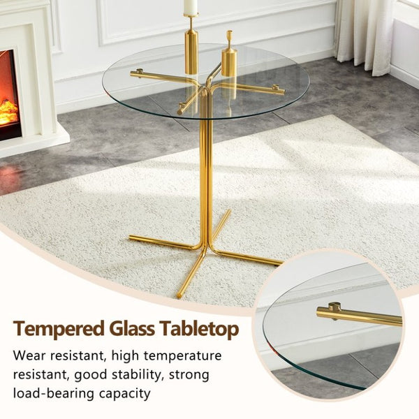 English Elm Round Tempered Glass Counter Table with Gold Chrome Claw Foot Base for Compact Spaces W2920P492753