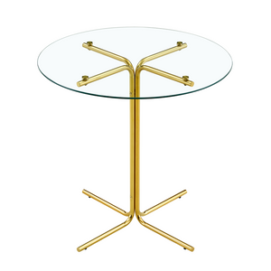English Elm Round Tempered Glass Counter Table with Gold Chrome Claw Foot Base for Compact Spaces W2920P492753