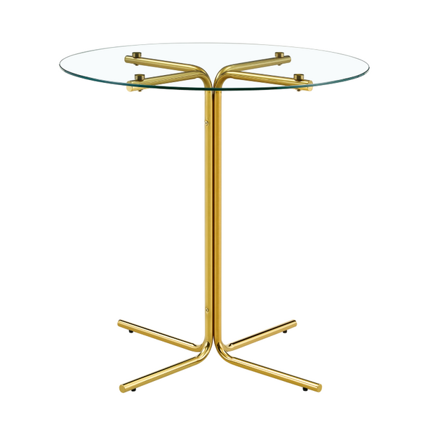English Elm Round Tempered Glass Counter Table with Gold Chrome Claw Foot Base for Compact Spaces W2920P492753