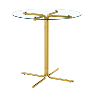 English Elm Round Tempered Glass Counter Table with Gold Chrome Claw Foot Base for Compact Spaces W2920P492753
