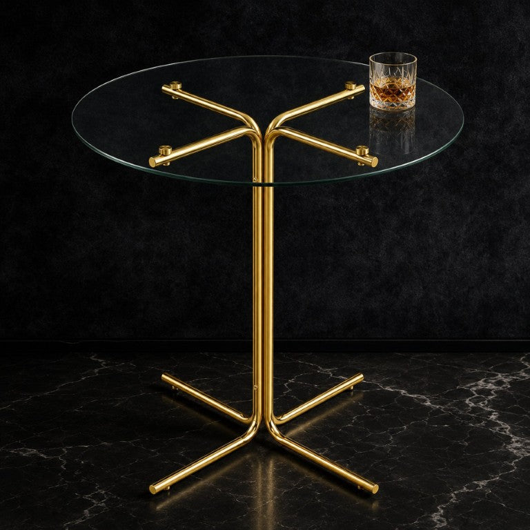 English Elm Round Tempered Glass Counter Table with Gold Chrome Claw Foot Base for Compact Spaces W2920P492753