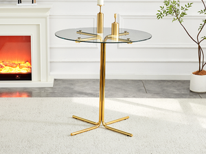 English Elm Round Tempered Glass Counter Table with Gold Chrome Claw Foot Base for Compact Spaces W2920P492753