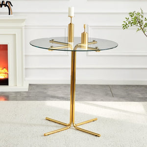 English Elm Round Tempered Glass Counter Table with Gold Chrome Claw Foot Base for Compact Spaces W2920P492753
