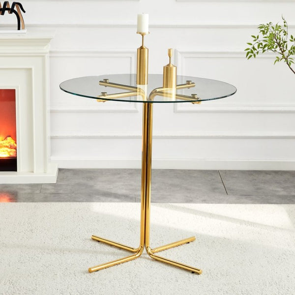 English Elm Round Tempered Glass Counter Table with Gold Chrome Claw Foot Base for Compact Spaces W2920P492753