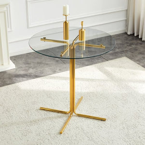 English Elm Round Tempered Glass Counter Table with Gold Chrome Claw Foot Base for Compact Spaces W2920P492753