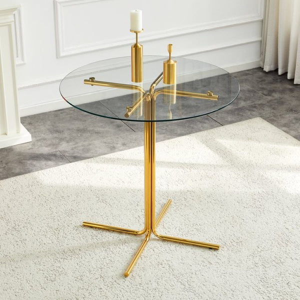 English Elm Round Tempered Glass Counter Table with Gold Chrome Claw Foot Base for Compact Spaces W2920P492753