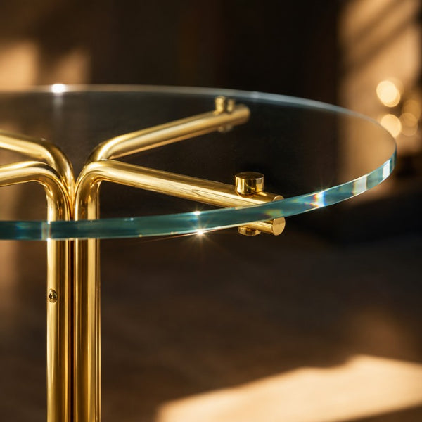 English Elm Round Tempered Glass Counter Table with Gold Chrome Claw Foot Base for Compact Spaces W2920P492753