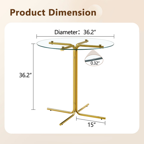 English Elm Round Tempered Glass Counter Table with Gold Chrome Claw Foot Base for Compact Spaces W2920P492753