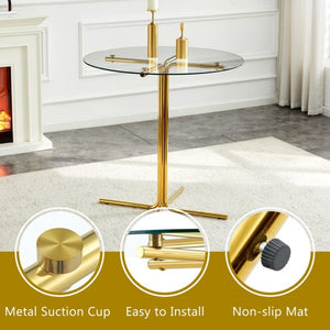 English Elm Round Tempered Glass Counter Table with Gold Chrome Claw Foot Base for Compact Spaces W2920P492753