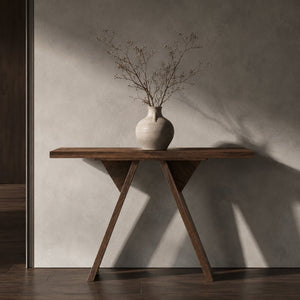 English Elm Console Table Slim V-base Entryway Sofa Desk Mid-century Engineered Wood Hallway W2920P494443