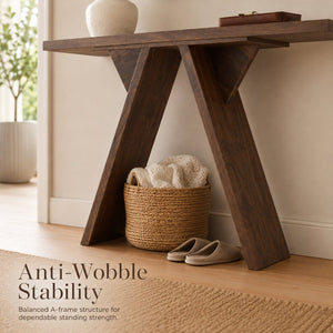 English Elm Console Table Slim V-base Entryway Sofa Desk Mid-century Engineered Wood Hallway W2920P494443