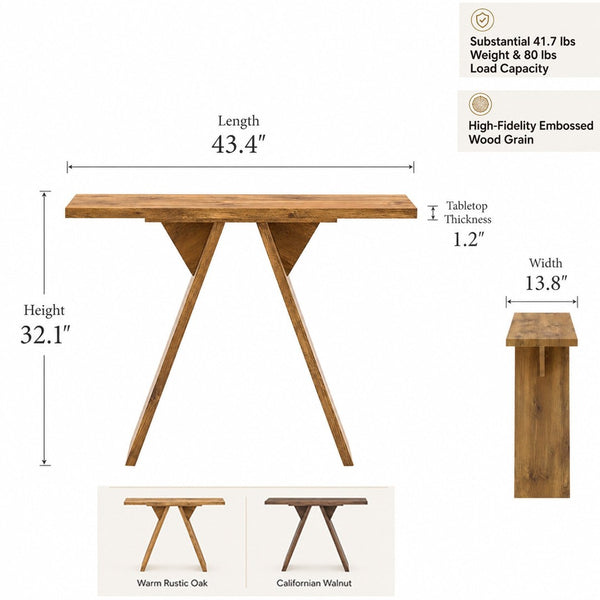 English Elm Console Table Slim V-base Entryway Sofa Desk Mid-century Engineered Wood Hallway W2920P494443