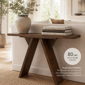 English Elm Console Table Slim V-base Entryway Sofa Desk Mid-century Engineered Wood Hallway W2920P494443