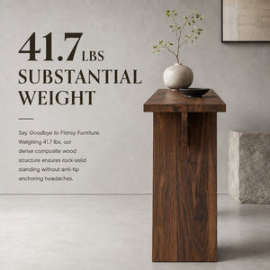 English Elm Console Table Slim V-base Entryway Sofa Desk Mid-century Engineered Wood Hallway W2920P494443