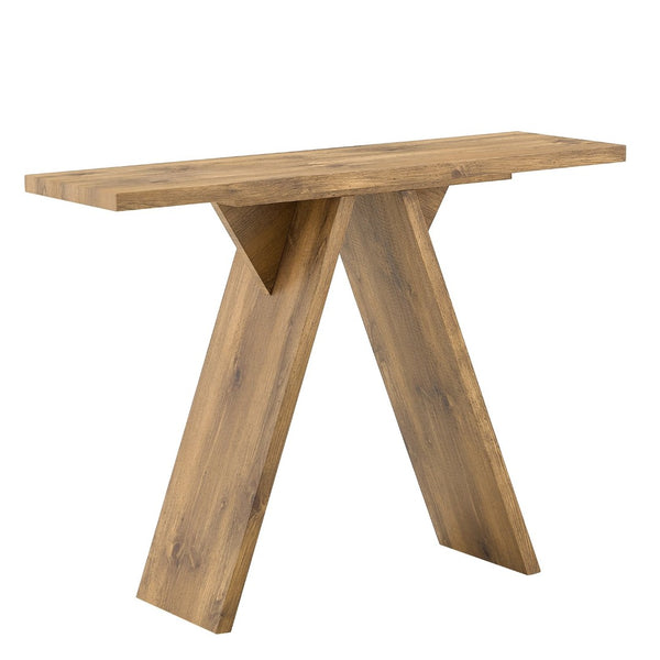 English Elm Console Table Slim V-base Entryway Piece with Wood Grain Finish for Modern Hallway Decor W2920P494444