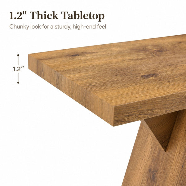 English Elm Console Table Slim V-base Entryway Piece with Wood Grain Finish for Modern Hallway Decor W2920P494444