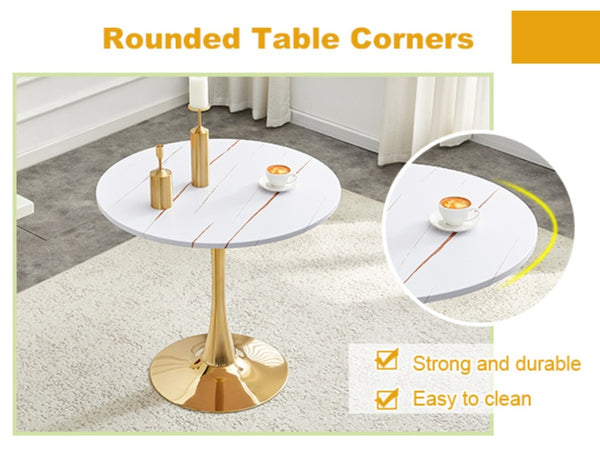 English Elm Round Tulip Pedestal Dining Table Mid Century Modern Bistro for Small Kitchens and Cafes W2920P495954
