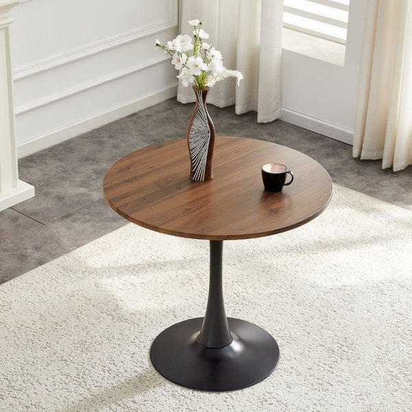 English Elm Round Tulip Pedestal Dining Table Faux Walnut Mid Century Modern Bistro Compact W2920P495955