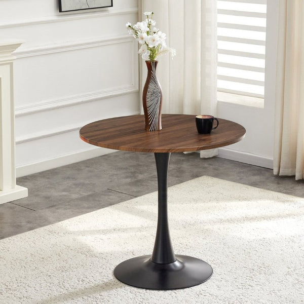 English Elm Round Tulip Pedestal Dining Table Faux Walnut Mid Century Modern Bistro Compact W2920P495955