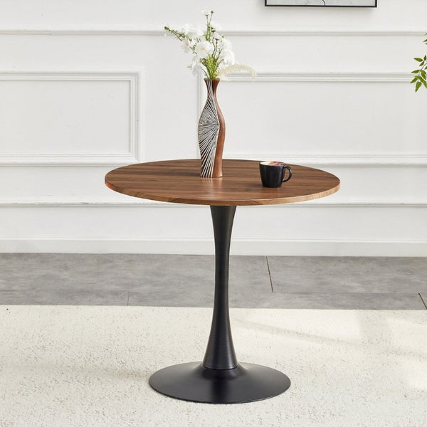English Elm Round Tulip Pedestal Dining Table Faux Walnut Mid Century Modern Bistro Compact W2920P495955