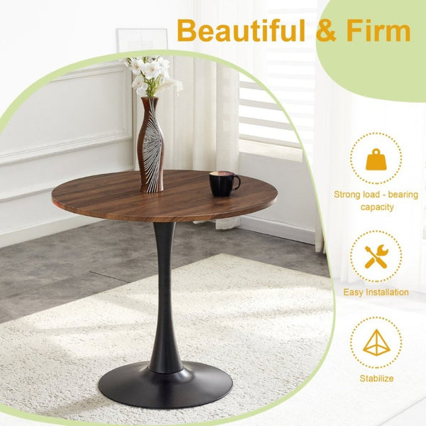 English Elm Round Tulip Pedestal Dining Table Faux Walnut Mid Century Modern Bistro Compact W2920P495955