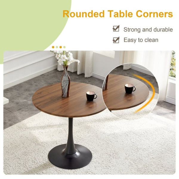 English Elm Round Tulip Pedestal Dining Table Faux Walnut Mid Century Modern Bistro Compact W2920P495955