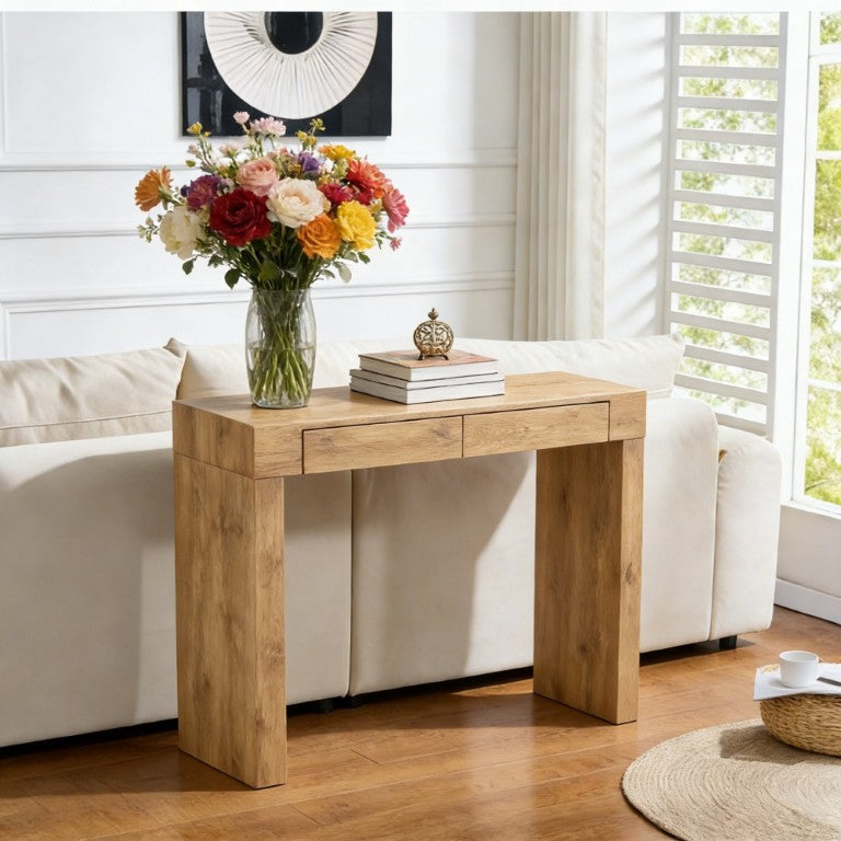 English Elm Elegant Wood Grain MDF Bar Table with Two Drawers for Modern Home Office Use W2920P495957