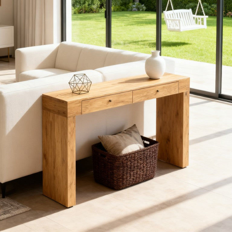English Elm Elegant Wood Grain MDF Bar Table with Two Drawers for Modern Home Office Use W2920P495957