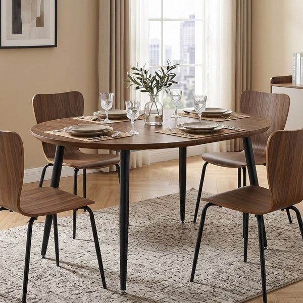 English Elm 3-In-1 Extendable Oval Dining Table Walnut MDF Top Steel Legs Seats up to 8 W2920P496516