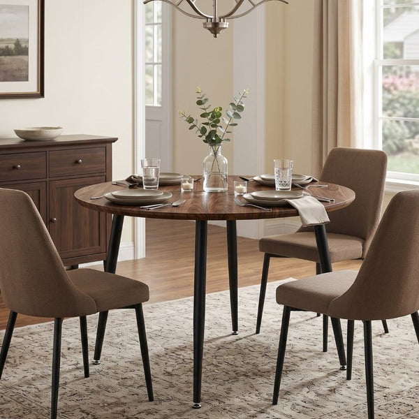 English Elm 3-In-1 Extendable Oval Dining Table Walnut MDF Top Steel Legs Seats up to 8 W2920P496516