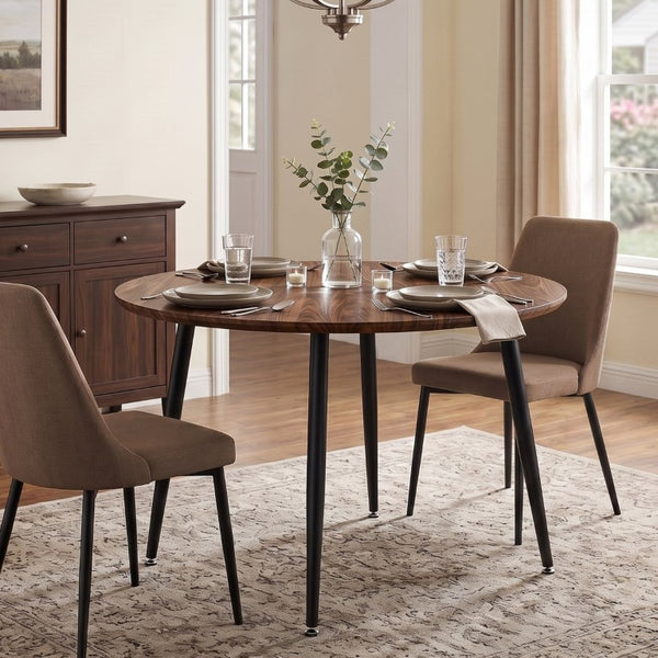 English Elm 3-In-1 Extendable Oval Dining Table Walnut MDF Top Steel Legs Seats up to 8 W2920P496516
