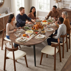 English Elm 3-In-1 Extendable Oval Dining Table Walnut MDF Top Steel Legs Seats up to 8 W2920P496516