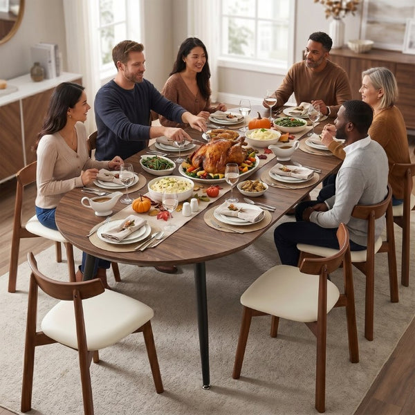 English Elm 3-In-1 Extendable Oval Dining Table Walnut MDF Top Steel Legs Seats up to 8 W2920P496516