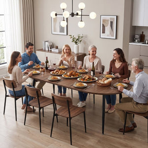 English Elm 3-In-1 Extendable Oval Dining Table Walnut MDF Top Steel Legs Seats up to 8 W2920P496516