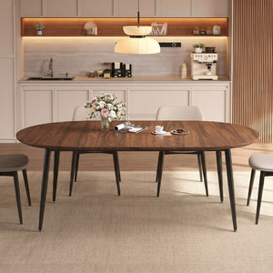 English Elm 3-In-1 Extendable Oval Dining Table Walnut MDF Top Steel Legs Seats up to 8 W2920P496516