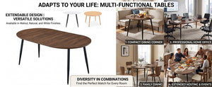English Elm 3-In-1 Extendable Oval Dining Table Walnut MDF Top Steel Legs Seats up to 8 W2920P496516