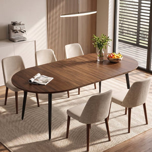 English Elm 3-In-1 Extendable Oval Dining Table Walnut MDF Top Steel Legs Seats up to 8 W2920P496516