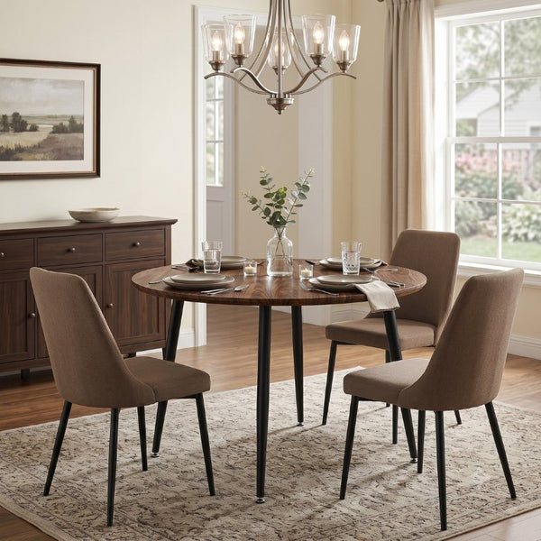 English Elm 3-In-1 Extendable Oval Dining Table Walnut MDF Top Steel Legs Seats up to 8 W2920P496516