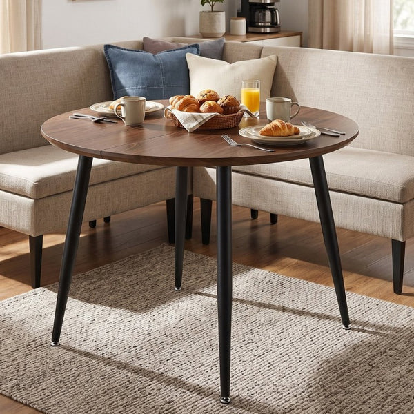 English Elm 3-In-1 Extendable Oval Dining Table Walnut MDF Top Steel Legs Seats up to 8 W2920P496516