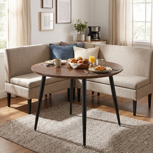 English Elm 3-In-1 Extendable Oval Dining Table Walnut MDF Top Steel Legs Seats up to 8 W2920P496516